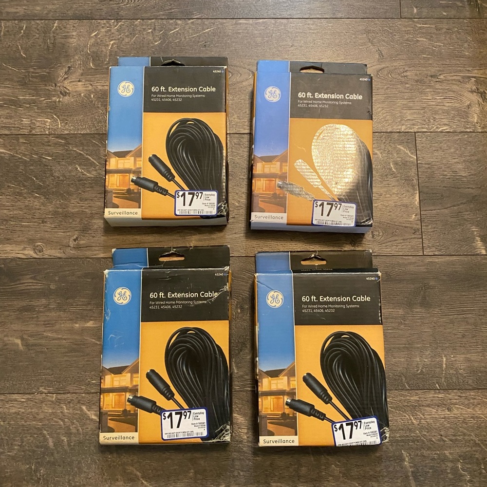 GE Surveillance 60 Ft Extension Cable Lot of 4 NIB